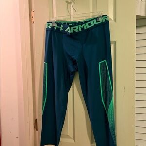 Under Armour women’s Teal Swim Rash Tights with Green Accent